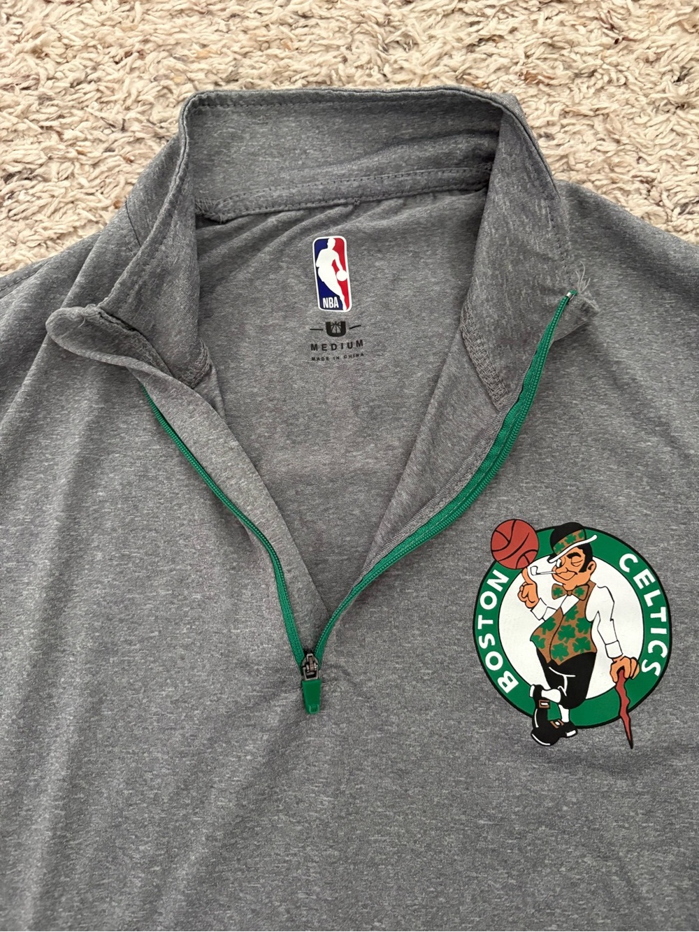 NBA Boston Celtics Quarter Zip Performance Pullover Size Medium Heather Gray